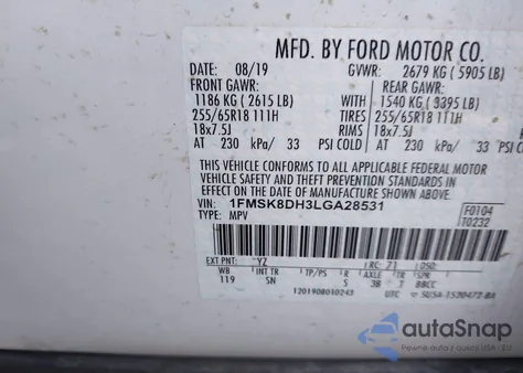 2020 Ford Explorer Xlt z USA, uszkodzony, nr VIN 1FMSK8DH3LGA28531